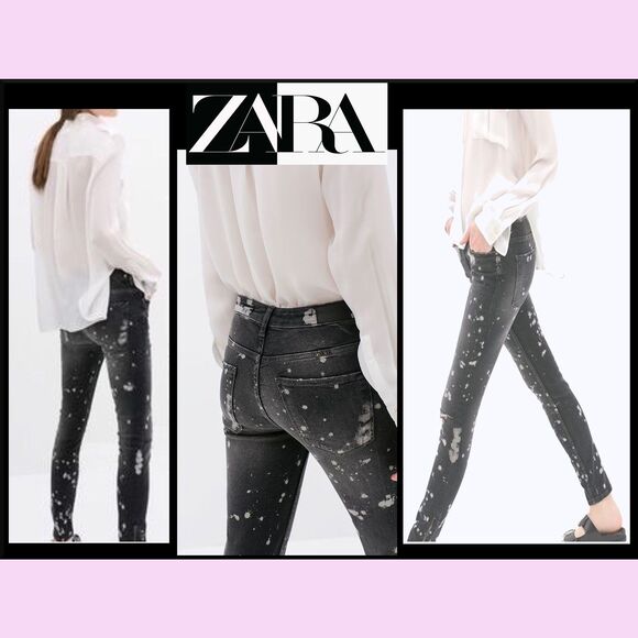 Zara NEW Y2K Paint Splatter High Rise Denim Skinny Legging Jean 8 - Picture 3 of 12